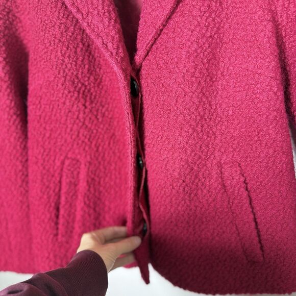Lands End Wool Blend Jacket Womens 4P Raspberry Red Lined Pockets Textured Boxy - Picture 3 of 12